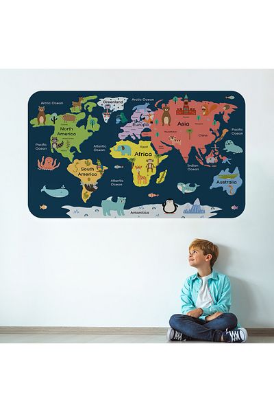 Harita Sepeti Educational World Map World Atlas Children's and Baby's Room Wall Sticker-3810