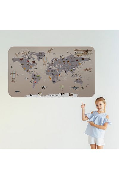 Harita Sepeti Educational World Map World Atlas Children's and Baby's Room Wall Sticker-3814