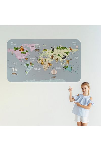 Harita Sepeti Educational World Map World Atlas Children's and Baby's Room Wall Sticker-3816