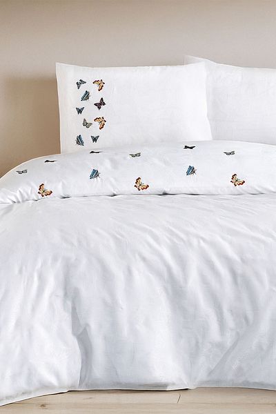 Nazik Home Σετ Παπλωματοθήκη Ζευγάρι Lorea Butterfly Κεντημένο 100% Βαμβάκι