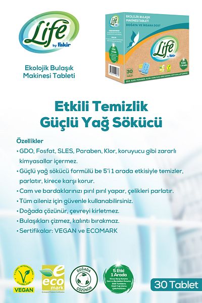 Life by Fakir Ekolojik Vegan Bulaşık Deterjanı Tableti 30 Lu X 2 Adet