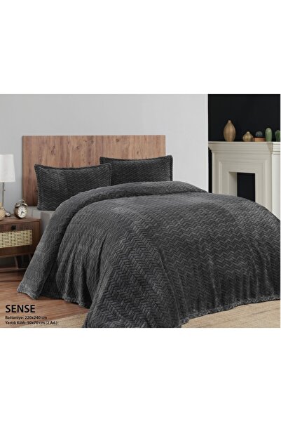 Merinos Modern Line 3 Parça Battaniye Seti Koyu Gri