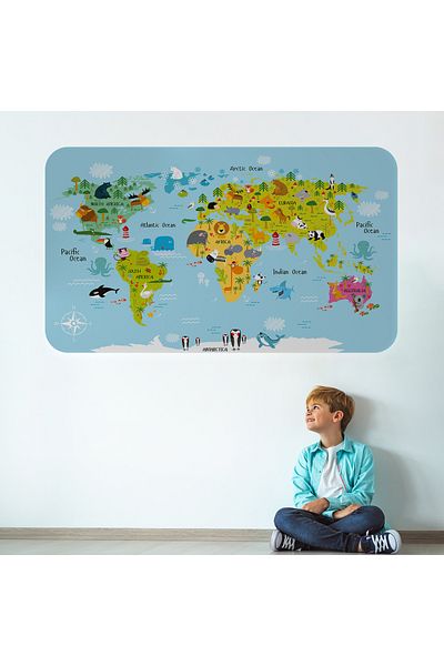 Harita Sepeti Harta Lumii Educative Atlas Mondial Autocolant de perete pentru camera copiilor si bebelusului-3830