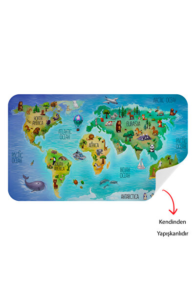 Harita Sepeti Educational World Map World Atlas Children's and Baby's Room Wall Sticker-3800