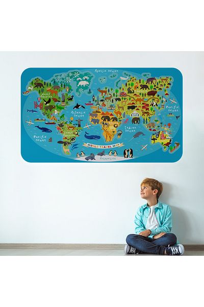Harita Sepeti Harta Lumii Educative Atlas Mondial Autocolant de perete pentru camera copiilor si bebelusului-3808