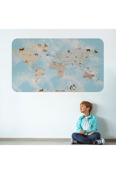Harita Sepeti Educational World Map World Atlas Children's and Baby's Room Wall Sticker-3828