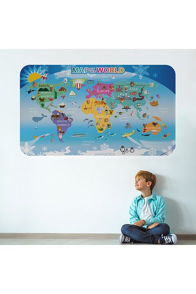 Harita Sepeti Educational World Map World Atlas Children's and Baby's Room Wall Sticker-3779