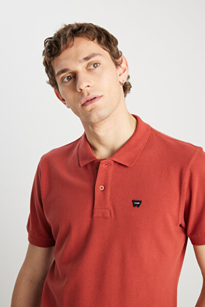 WRANGLER 100% Cotton Regular Fit Normal Cut Brick Color Polo Neck T-Shirt