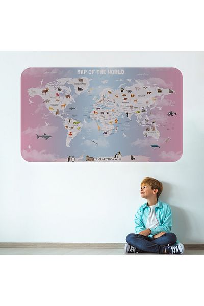 Harita Sepeti Educational World Map World Atlas Children's and Baby's Room Wall Sticker-3801