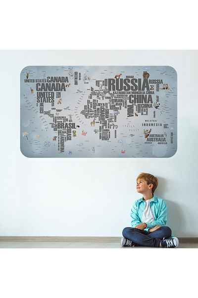 Harita Sepeti Country Name Educational World Map Atlas Children's and Baby's Room Wall Sticker-3823