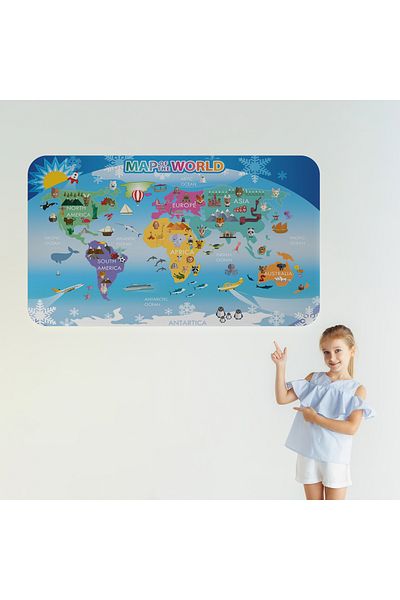 Harita Sepeti Educational World Map World Atlas Children's and Baby's Room Wall Sticker-3779
