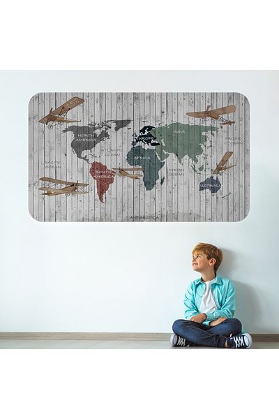 Harita Sepeti Educational World Map World Atlas Children's and Baby's Room Wall Sticker-3804