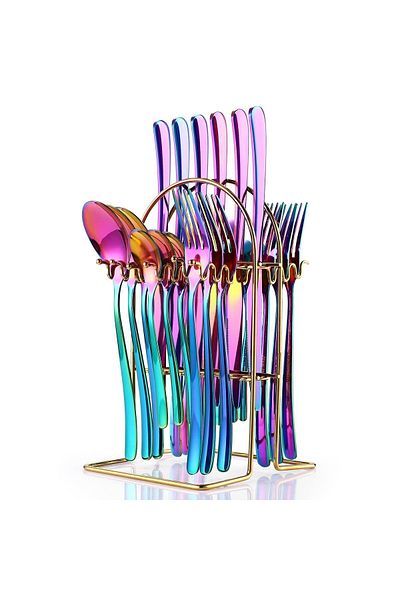 Lumely 24-Pieces Silverware Flatware Set, With Fork Spoon knife, Mirror Stand, Cutlery Set for 6 People