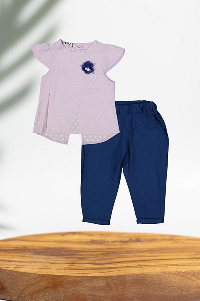 Baby s Breath Flower Flower Accessory Bow Shirt Bottom-Top Girl's Set 100% Cotton 2-3-4-5 Years Old Girl's Clothes