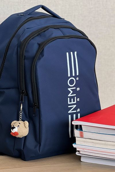 FCSTORE Unisex Navy Blue Backpack Large Size Travel Laptop Bag 45X30X15Cm 24Lt, + Bear Key Chain