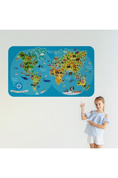 Harita Sepeti Educational World Map World Atlas Children's and Baby's Room Wall Sticker-3805