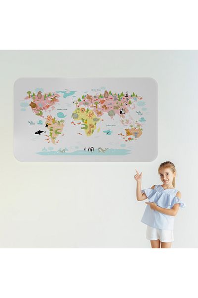 Harita Sepeti Educational World Map World Atlas Children's and Baby Girl's Room Wall Sticker-3777