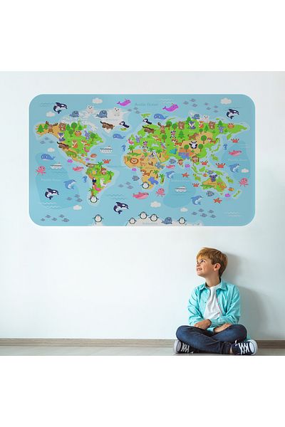 Harita Sepeti Educational World Map World Atlas Children's and Baby's Room Wall Sticker-3783