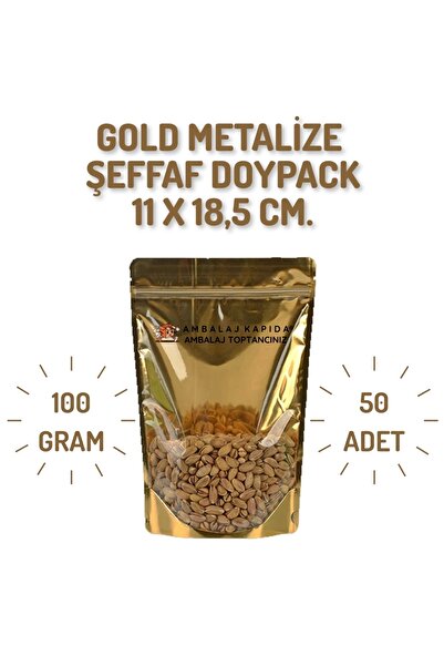 MSB Ambalaj Doypack Gold Metalize Şeffaf Kilitli 11x18,5x7 50 Adetli