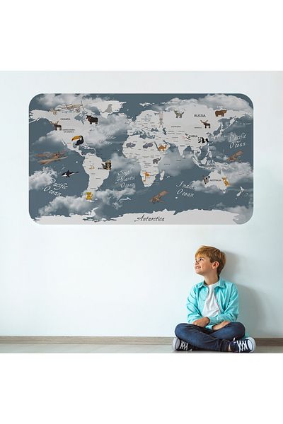 Harita Sepeti Educational World Map World Atlas Children's and Baby's Room Wall Sticker-3818