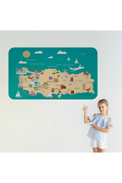 Harita Sepeti Educational and Instructional Decorative Children's Room Turkey Map Wall Sticker-3878