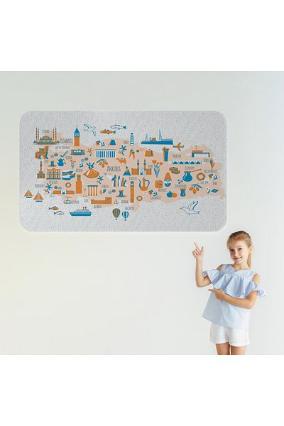 Harita Sepeti Educational and Instructional Decorative Children's Room Turkey Map Wall Sticker-3875