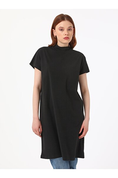 Benin Dik Yakalı Düşük Kollu Benin Tshirt - Siyah - Benin