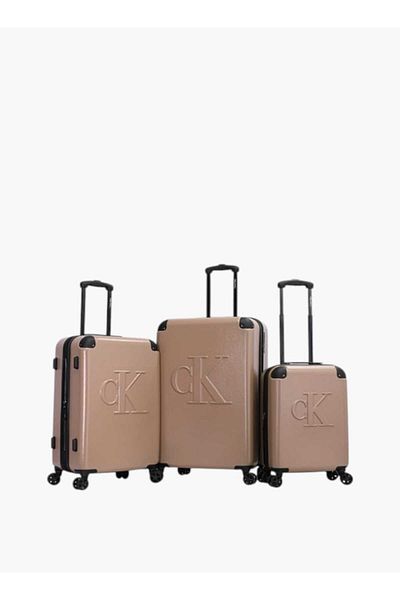 Calvin Klein Logo Embossed Hardcase Trolley Bag with Retractable Handle _28-L - Check-In