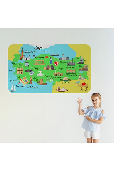 Harita Sepeti Educational and Instructional Decorative Children's Room Turkey Map Wall Sticker-3876