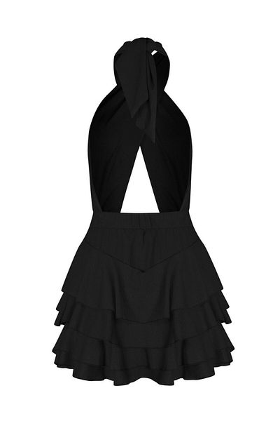La Sarta Mykinos Black Cross Tied Halter Shorts Dress
