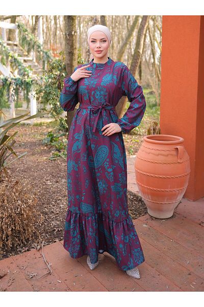 SAHRA BUTİK Φόρεμα Firseli - Plum - SAHRA BUTIK
