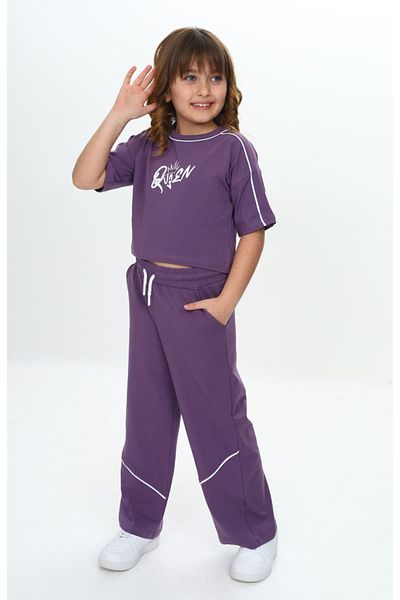 Toontoy Girl's Queen Printed Crop Tracksuit Set
