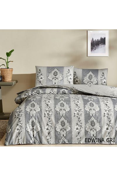 Taç 100% Cotton Ranforce Double Duvet Cover Set Edwina Gray – Classic and Stylish Design