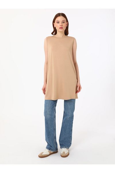 Benin Viscose Fabric Sleeveless Tunic - Beige - Benin