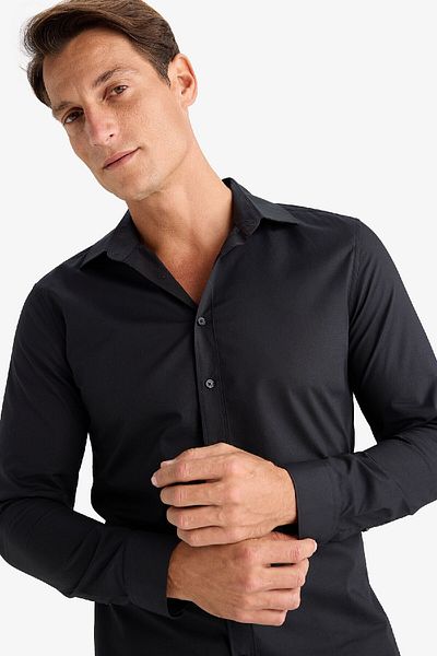 DeFacto Πουκάμισο Italian Collar Slim Fit - Χωρίς σιδέρωμα, μακρυμάνικο 24 ετών 801003139