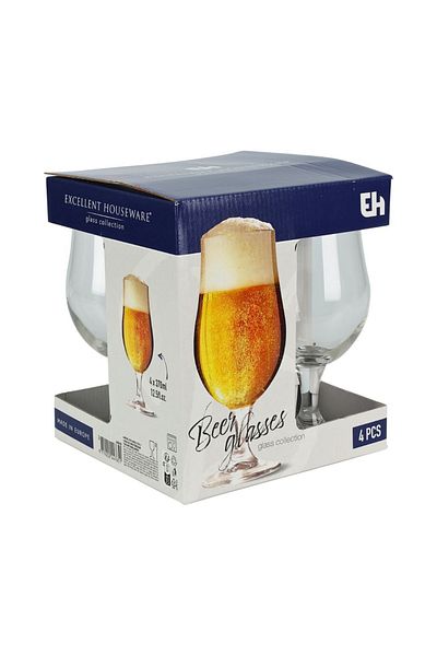 Excellent Houseware Set of 4 stemmed beer glasses, 370 ml, Excellent Houseware