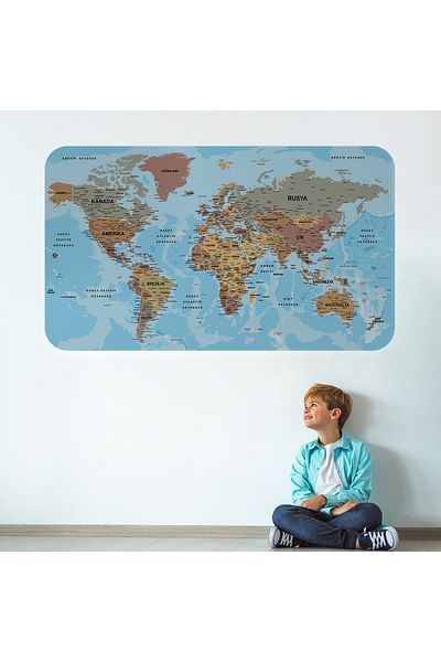 Harita Sepeti Atlas detaliat de țară și capitală educațională turcă Autocolant decorativ de perete cu hartă a lumii-3849
