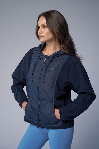 bilcee Women's Light Navy Blue Woven Hooded Sports Jacket 4172