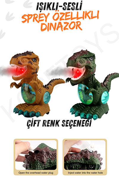 kosetoys Renkli Işıklı Müzikli Hareketli Buhar Atan Dinozor Figür Oyuncağı
