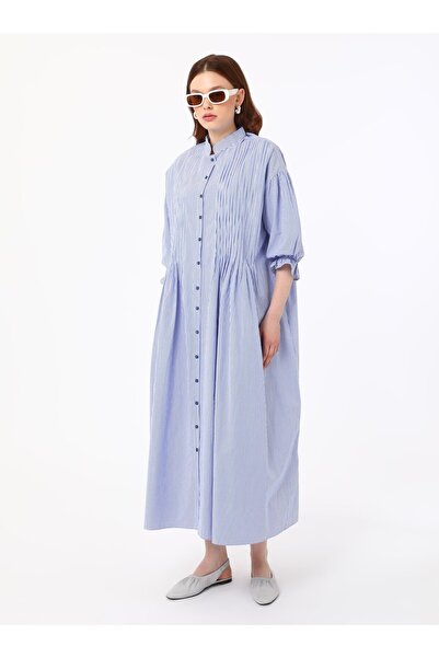 Benin Μπλε ριγέ λεπτομερές λαστιχένιο μουσουλμανικό φόρεμα