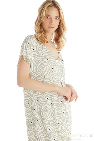 Blackspade Women's Ring Viscous Short Sleeve Zebra Nightgown C9T5N8O15