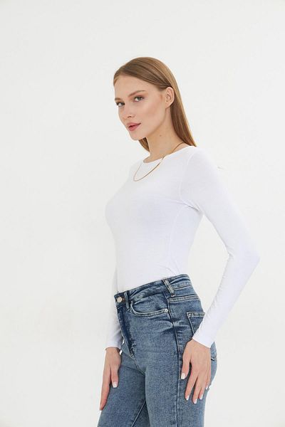 Irmak Kerekli Women's White Body Lycra Blouse Viscose Long Sleeve Basic Collar Boat Sleeve Blouse