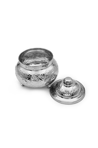 ANTEPSEPETİ Silver Coated Sugar Bowl with Copper Engraving