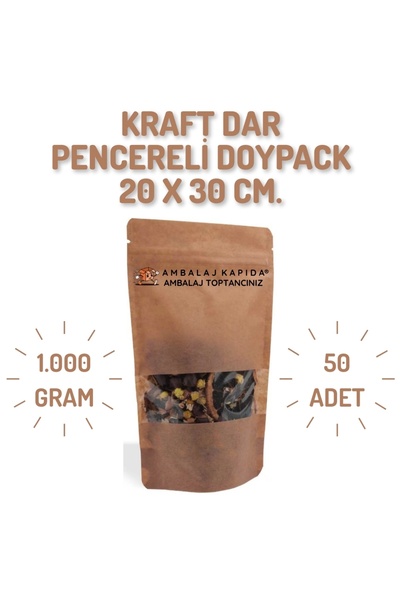 MSB Ambalaj Doypack Kraft Dar Pencereli Kilitli 20x30*10 50 Li