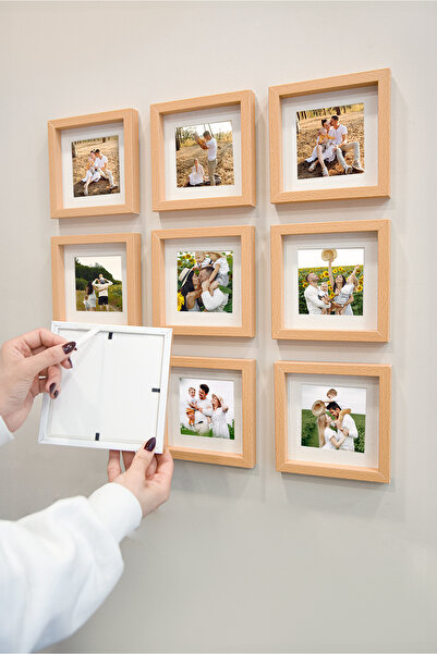 Nobbystar Ξύλινη κορνίζα φωτογραφιών 14x14cm POLA με αυτοκόλλητο πάτωμα αφαιρούμενο - Πακέτο 9 τεμαχίων