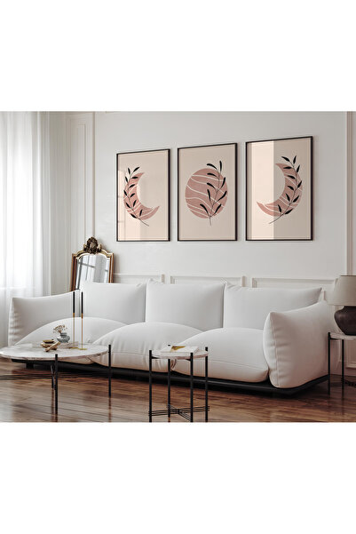 ARTCASTLE Set de 3 tablouri cu ramă din lemn Moon