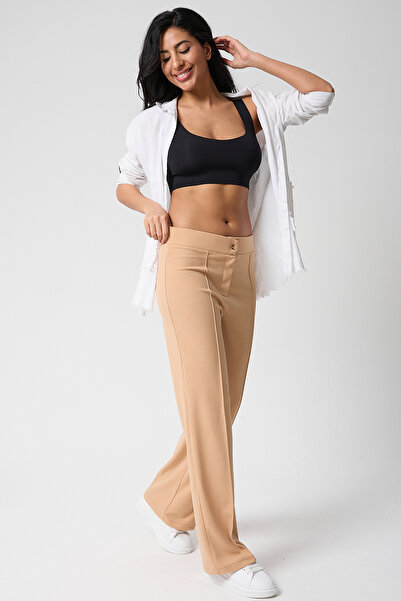 Firststops Ženske bež pantalone visokog struka za oporavak rasplamsane Palazz...