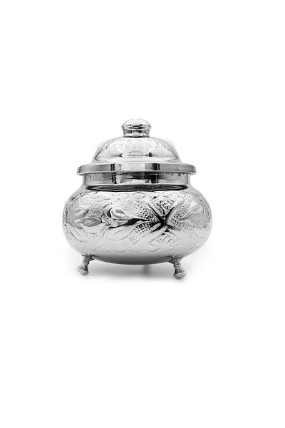ANTEPSEPETİ Silver Coated Sugar Bowl with Copper Engraving