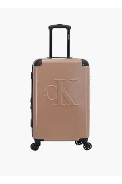 Calvin Klein Logo Embossed Hardcase Trolley Bag with Retractable Handle _24-M - Domestic