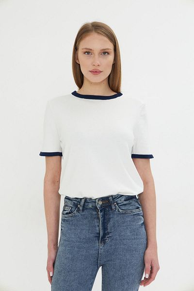 Irmak Kerekli Women's Crew Neck Colorful Piping Short Sleeve Knitwear Blouse 2105